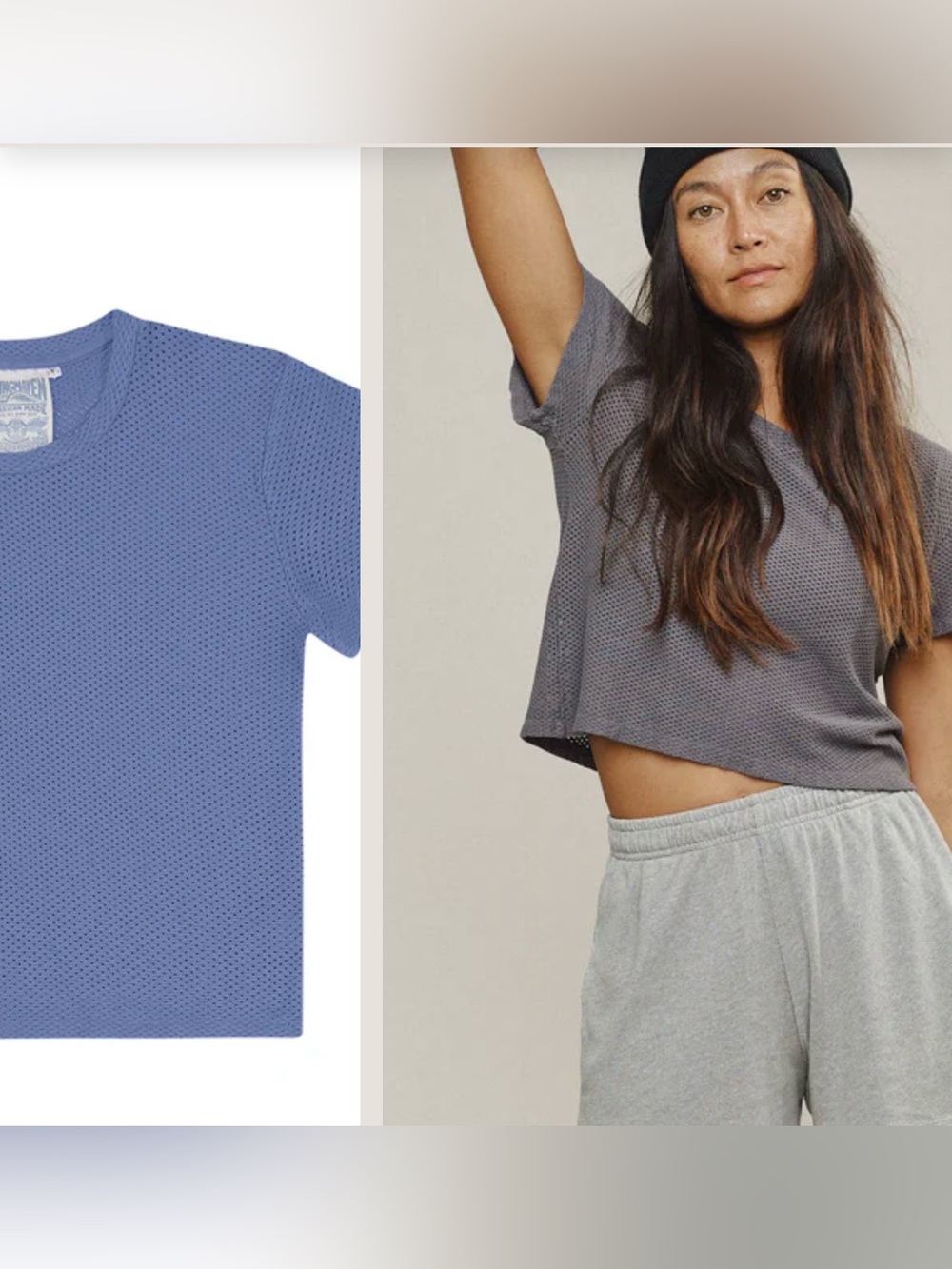 Jungmaven Carmen Short Sleeve Mesh Crop top Tee Hemp Blue ‘wisteria’ Medium